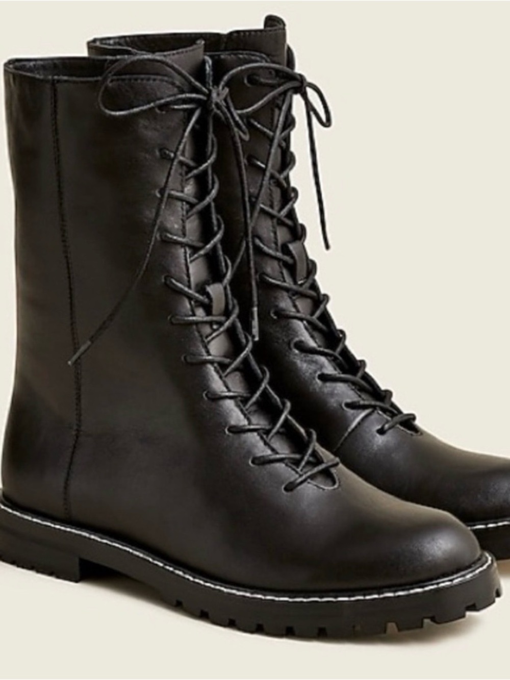 J. CREW NEW Gwen Lug-Sole Leather Lace-Up Tall Shaft Black Women’s Size 8.5